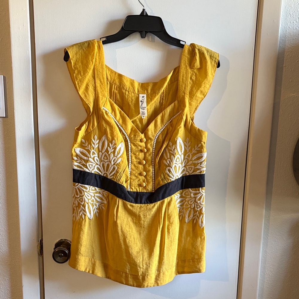 Floreat Yellow Embroidered Women's Top Sz 12
